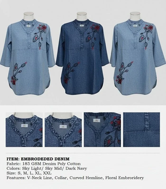 Denim Embroidery Tops